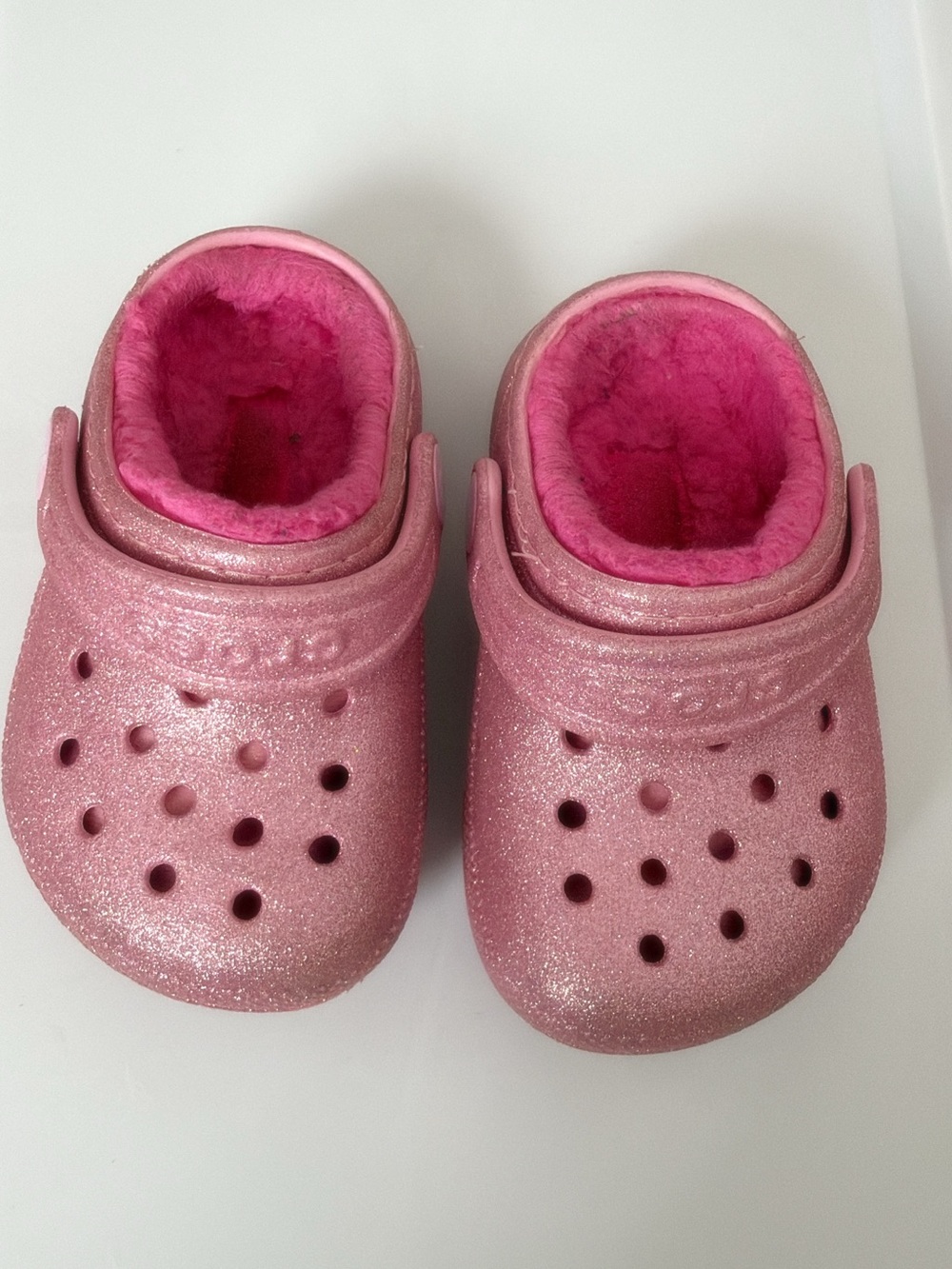 CROCS Kids Sparkle Clogs with Plush Pink Lining
